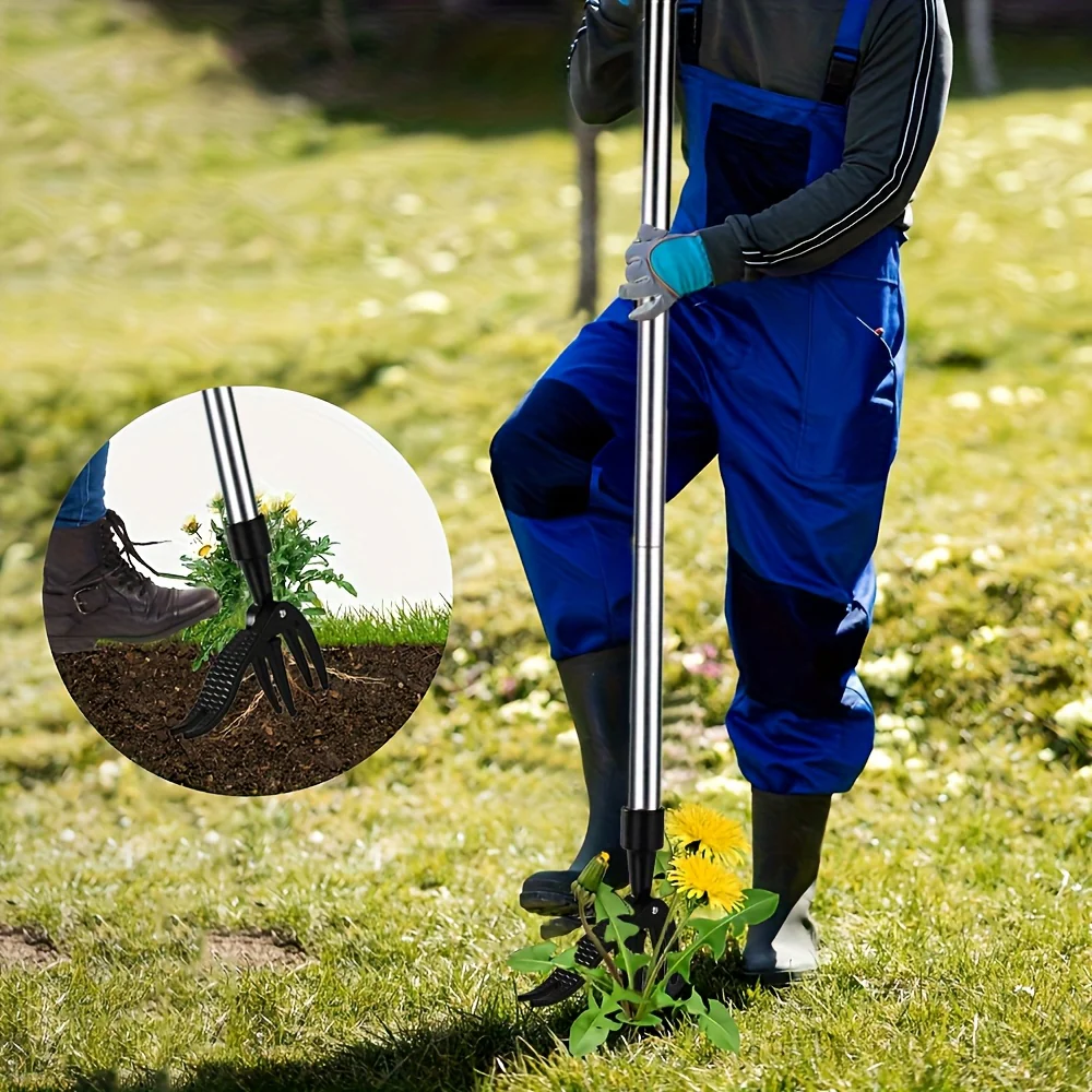 Stainless Steel Weed Puller Stainless Steel Manual Weed Puller Tool | No-Bend Standing Design with Ergonomic Handle for Efficient Root Removal, Garden & Lawn Care, Durable Yard Maintenance Tool