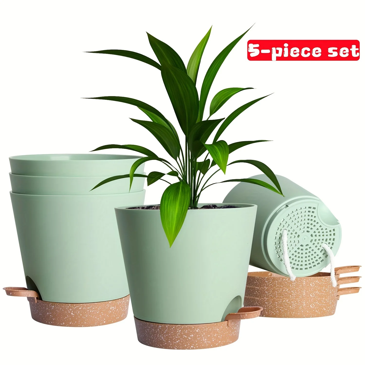 Automatic | Watering Olisx-H1405-5 Set of 5 Automatic Watering Flower Pots | Modern African Violet Pots with Drainage Holes And Trays | Suitable for Home Gardens, 5 Inches (Approximately 12.7 Cm)